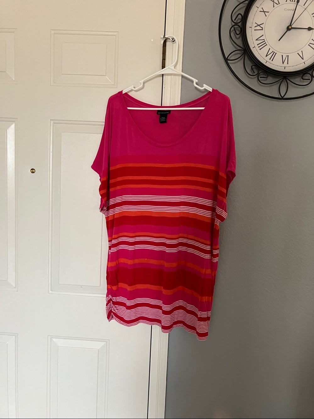 Lane Bryant Fuchsia, Red & Orange Striped Short Sleeve Tee Size 18/20